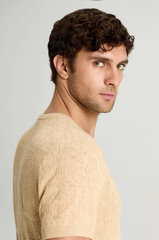 Hemington - Saf Pamuk Paisley Desen Bisiklet Yaka Bej Triko T-Shirt (4)