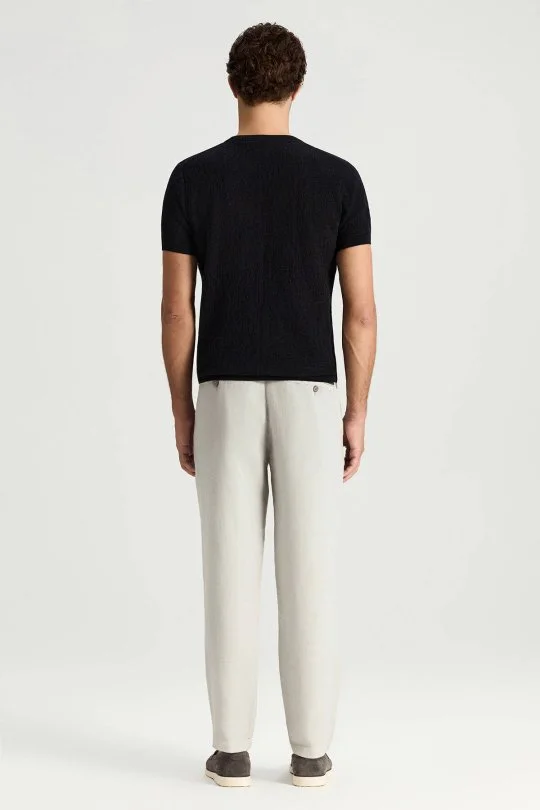 Saf Pamuk Paisley Desen Bisiklet Yaka Siyah Triko T-Shirt