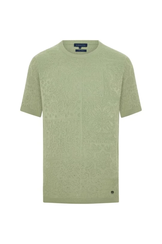 Hemington - Saf Pamuk Paisley Desen Bisiklet Yaka Yeşil Triko T-Shirt (6)