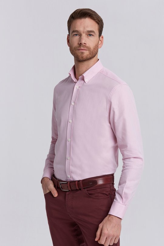 Saf Pamuk Pembe İnce Oxford Gömlek