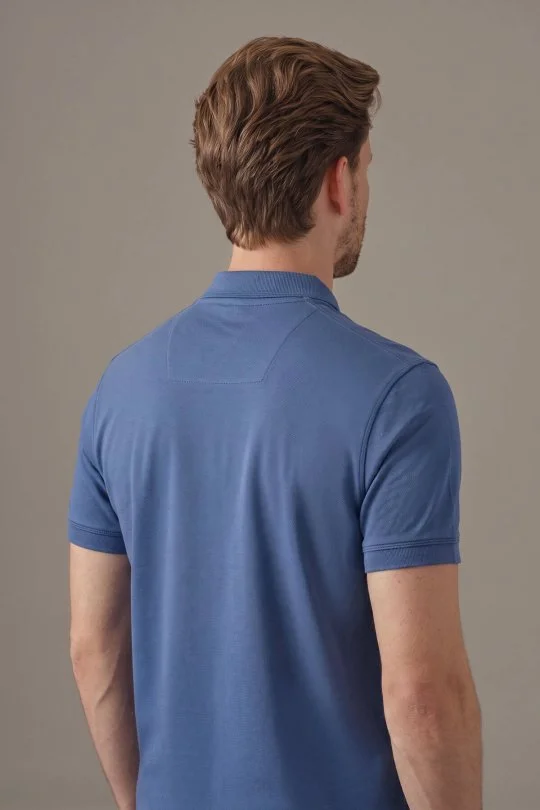 Hemington - Saf Pamuk Polo Yaka Mavi T-Shirt (4)