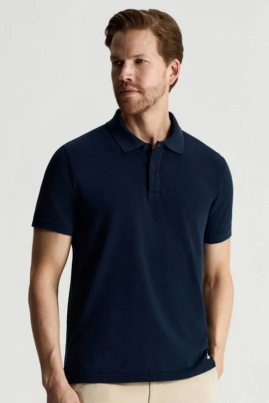 Saf Pamuk Lacivert Polo Yaka T-Shirt