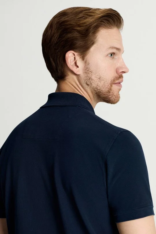 Saf Pamuk Lacivert Polo Yaka T-Shirt