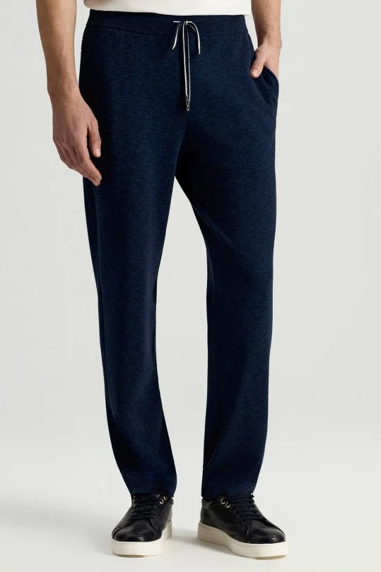 Hemington - Saf Pamuk Şerit Detaylı Bağcıklı Lacivert Triko Pantolon (2)