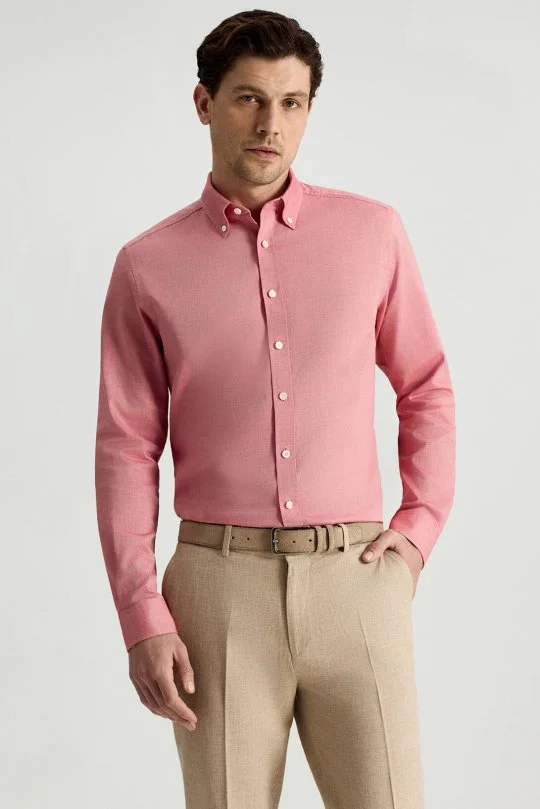 Saf Pamuk Pembe Yazlık Oxford Gömlek