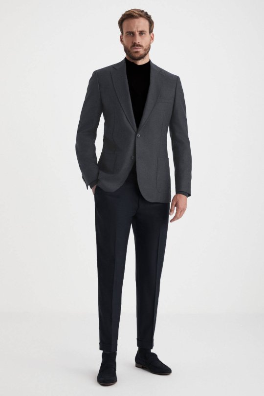 Saf Yün Antrasit Blazer Ceket