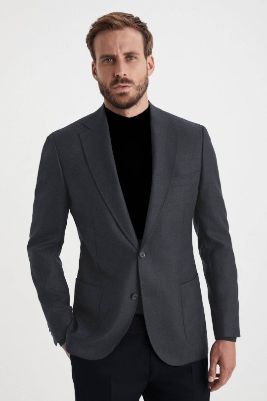 Saf Yün Antrasit Blazer Ceket