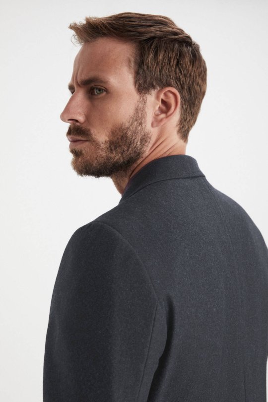 Saf Yün Antrasit Blazer Ceket