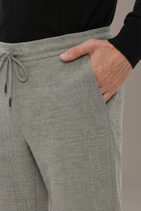 Saf Yün Bağcıklı Gri Relax Pantolon