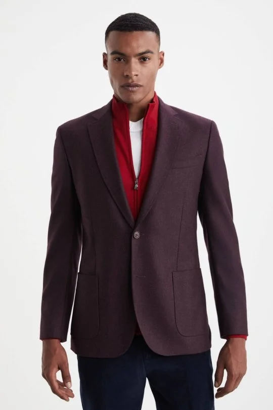 Hemington - Saf Yün Bordo Blazer Ceket