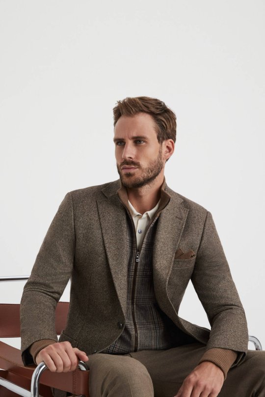 Saf Yün Tütün Rengi Blazer Ceket