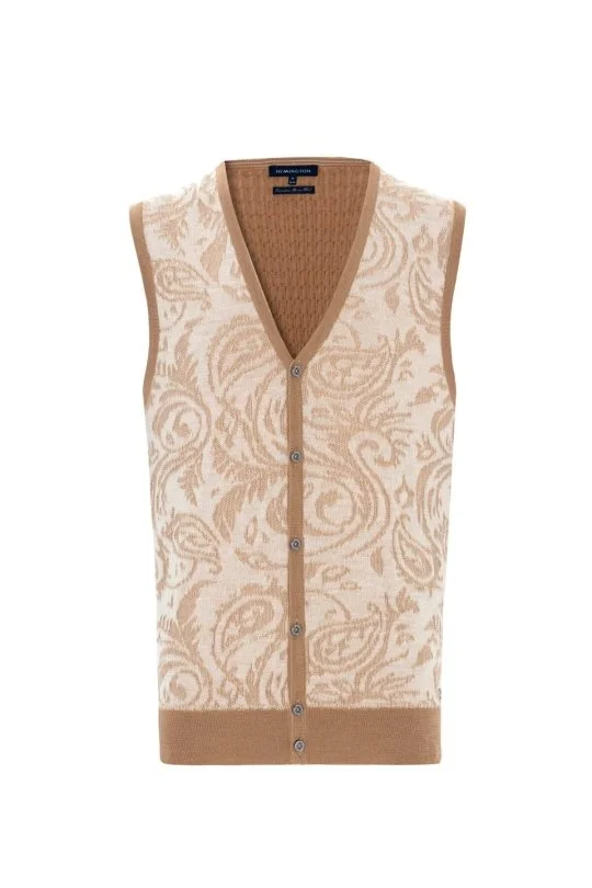 Hemington - Şal Desen Camel Merino Yün Triko Yelek (6)