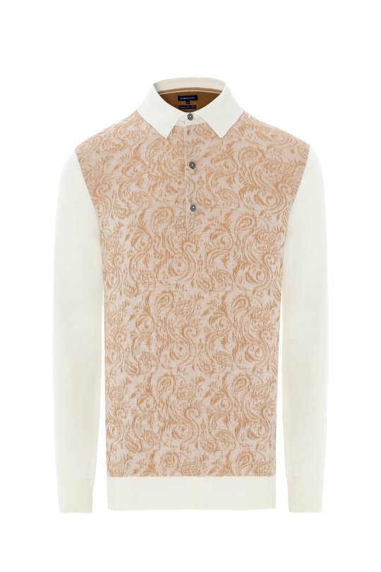 Şal Desen Ekru Merino Yün Triko