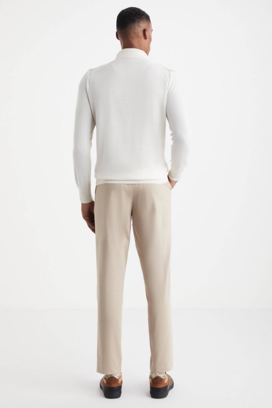 Şal Desen Ekru Merino Yün Triko