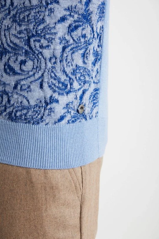 Hemington - Şal Desen Gök Mavisi Merino Yün Triko (5)
