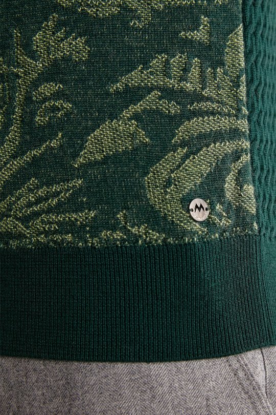 Şal Desen Koyu Yeşil Merino Yün Triko Yelek