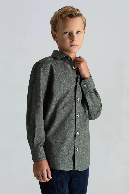 Hemington - Şal Desenli Saf Pamuk Haki Çocuk Gömlek