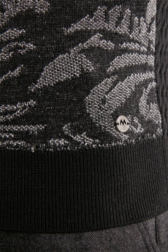 Şal Desen Siyah Merino Yün Triko Yelek