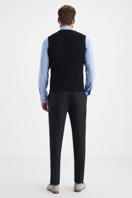 Şal Desen Siyah Merino Yün Triko Yelek