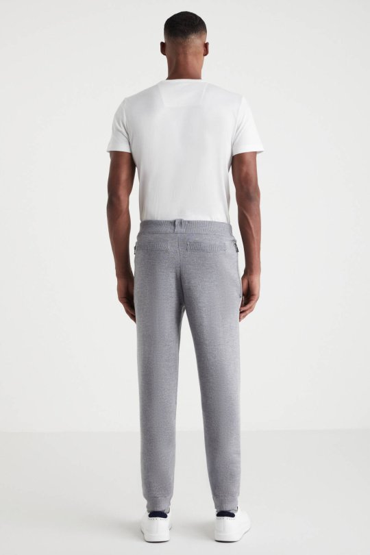 Şerit Detaylı Gri Merino Yün Spor Triko Pantolon