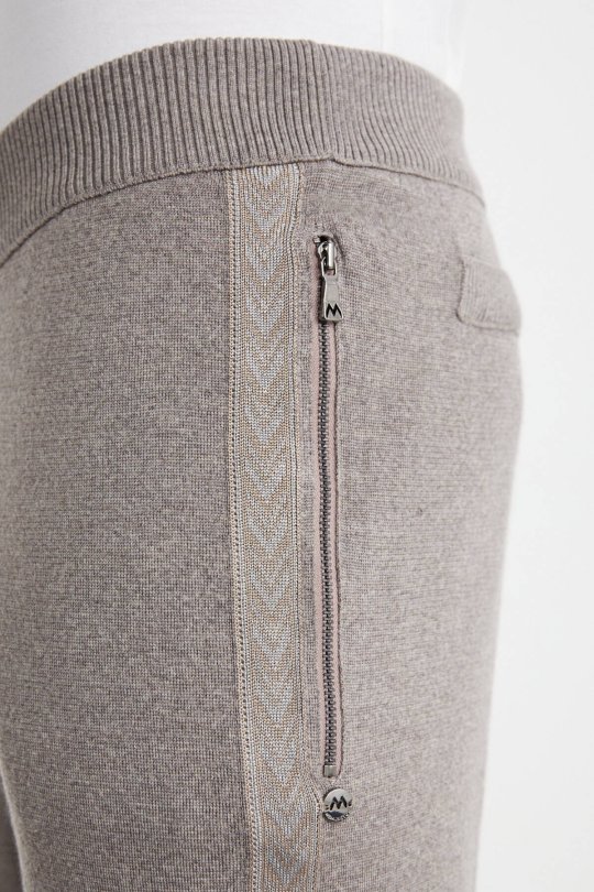 Şerit Detaylı Bej Merino Yün Spor Triko Pantolon