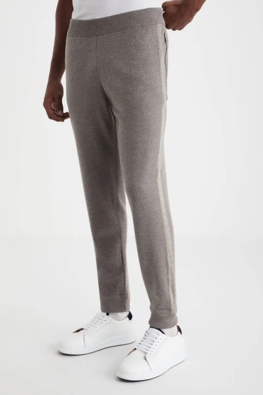 Hemington - Şerit Detaylı Bej Merino Yün Spor Triko Pantolon (3)