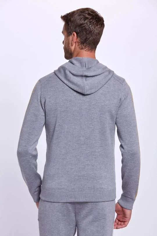 Hemington - Şerit Detaylı Logolu Kapüşonlu Gri Triko Hoody (3)