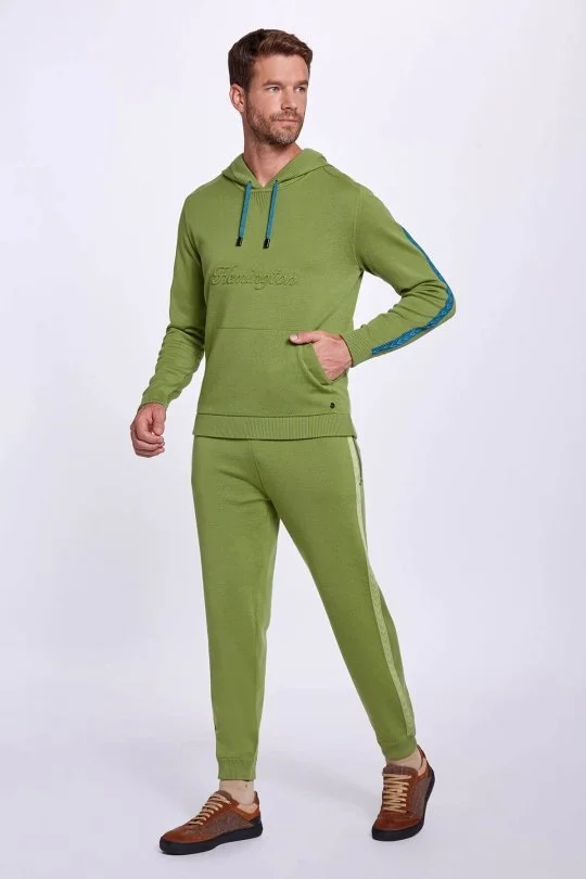 Hemington - Şerit Detaylı Logolu Kapüşonlu Yeşil Triko Hoody (1)