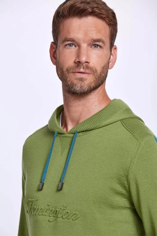 Hemington - Şerit Detaylı Logolu Kapüşonlu Yeşil Triko Hoody (4)