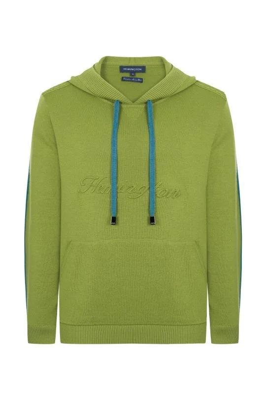 Hemington - Şerit Detaylı Logolu Kapüşonlu Yeşil Triko Hoody (7)