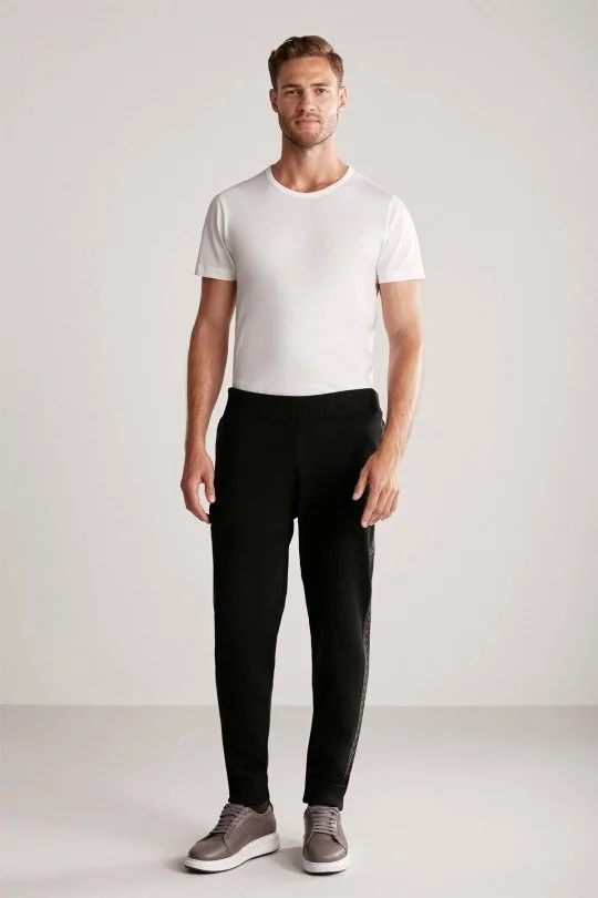 Hemington - Şerit Detaylı Siyah Merino Yün Spor Triko Pantolon