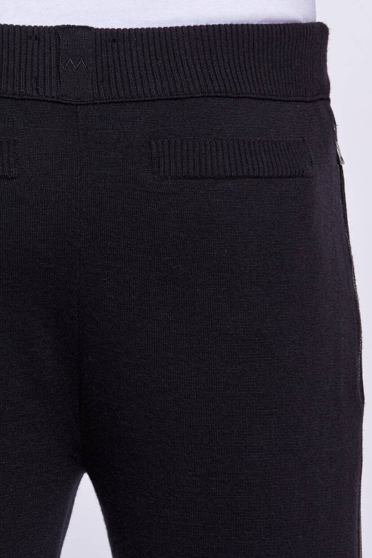 Şerit Detaylı Siyah Merino Yün Spor Triko Pantolon