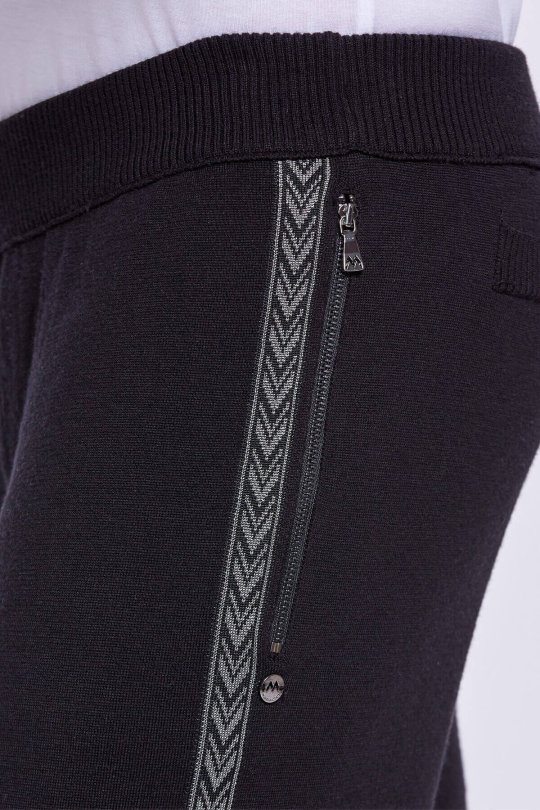 Şerit Detaylı Siyah Merino Yün Spor Triko Pantolon
