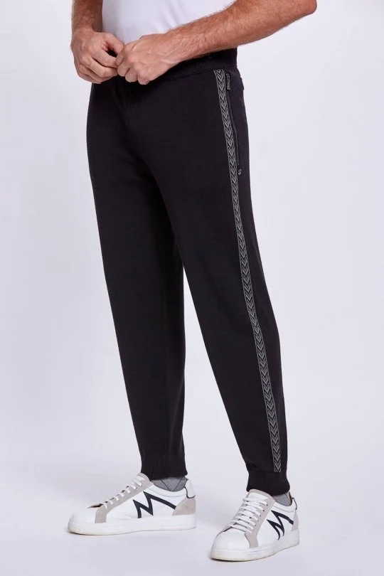 Hemington - Şerit Detaylı Siyah Merino Yün Spor Triko Pantolon (1)