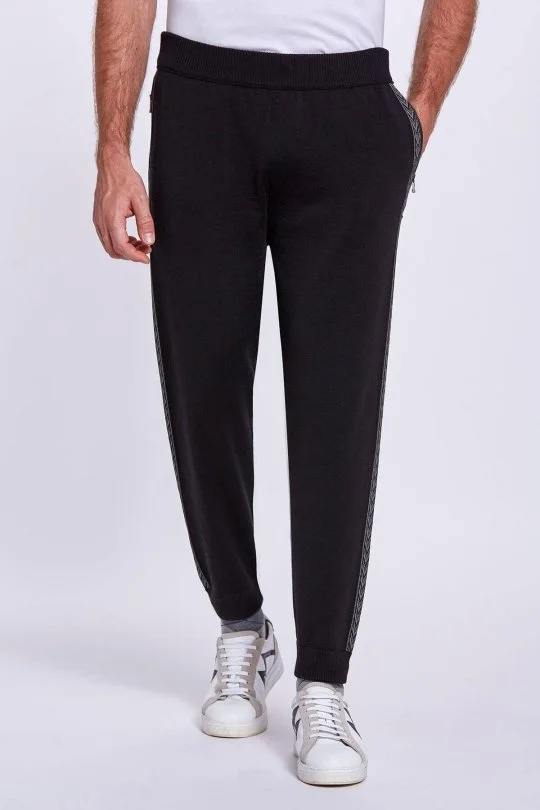 Hemington - Şerit Detaylı Siyah Merino Yün Spor Triko Pantolon (3)