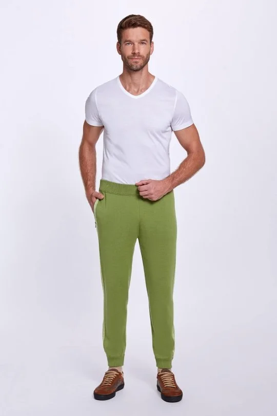 Hemington - Şerit Detaylı Yeşil Merino Yün Spor Triko Pantolon (1)