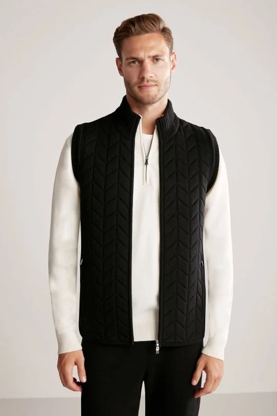 Hemington - Siyah Activewear Merino Yün Triko Yelek (1)