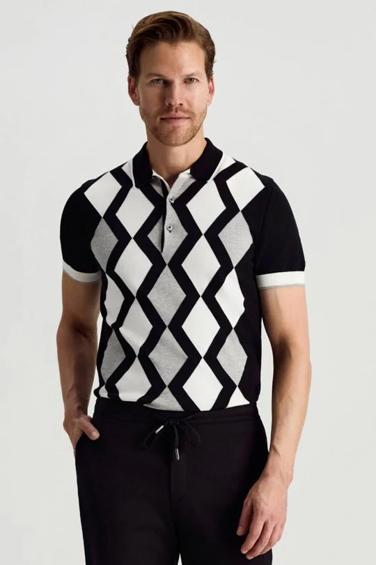 Hemington - Siyah Beyaz Baklava Desen Triko Polo (1)