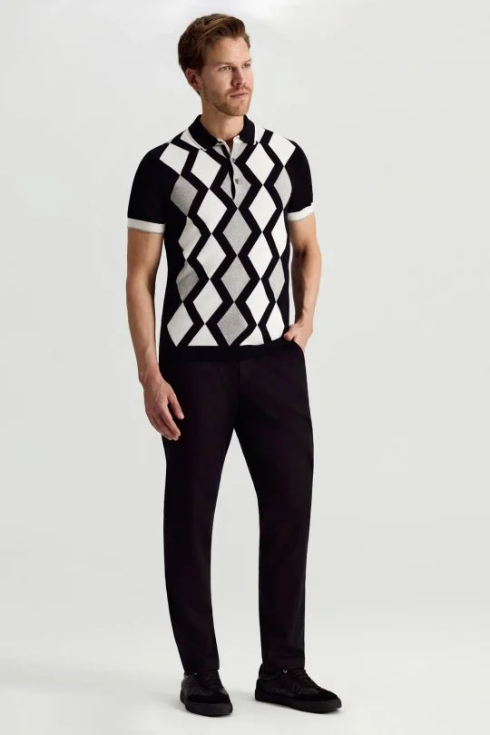 Hemington - Siyah Beyaz Baklava Desen Triko Polo (2)