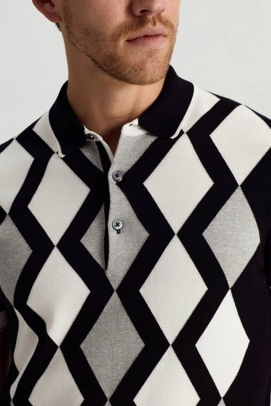 Hemington - Siyah Beyaz Baklava Desen Triko Polo (3)