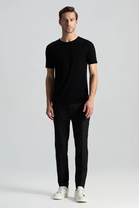 Bisiklet Yaka Siyah Giza Pamuk Triko T-Shirt