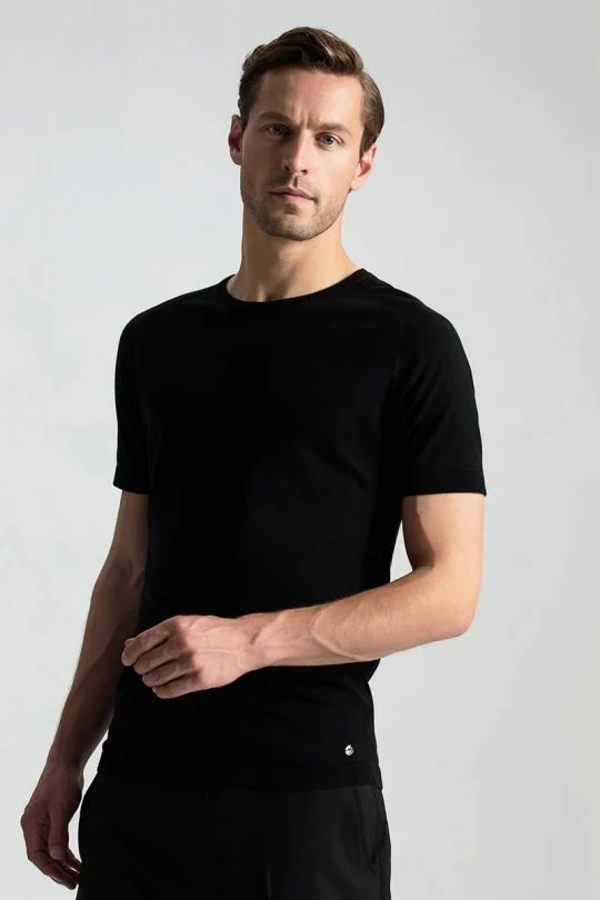 Hemington - Bisiklet Yaka Siyah Giza Pamuk Triko T-Shirt