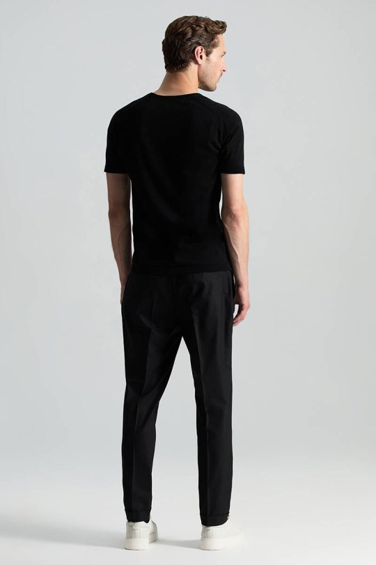 Bisiklet Yaka Siyah Giza Pamuk Triko T-Shirt