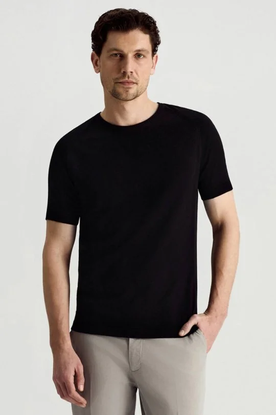 Hemington - Bisiklet Yaka Siyah Giza Pamuk Triko T-Shirt (1)