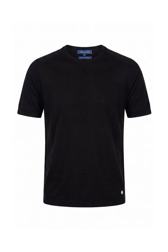 Bisiklet Yaka Siyah Giza Pamuk Triko T-Shirt