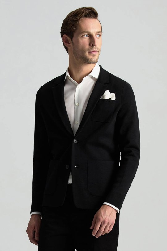 Extrafine Merino Siyah Triko Blazer Ceket