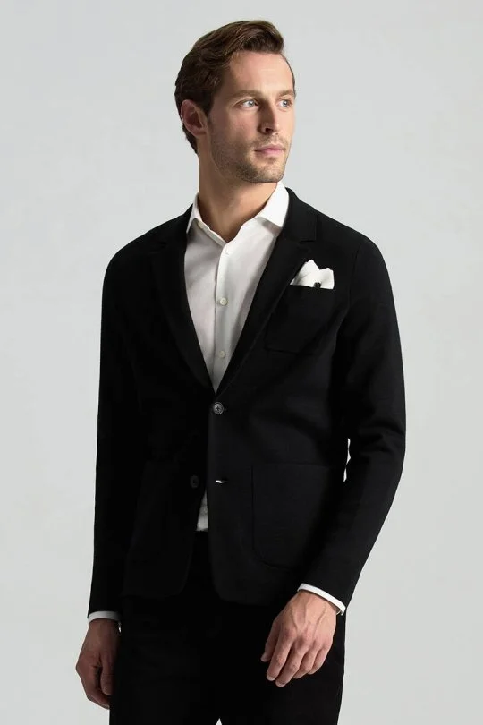 Hemington - Extrafine Merino Siyah Triko Blazer Ceket