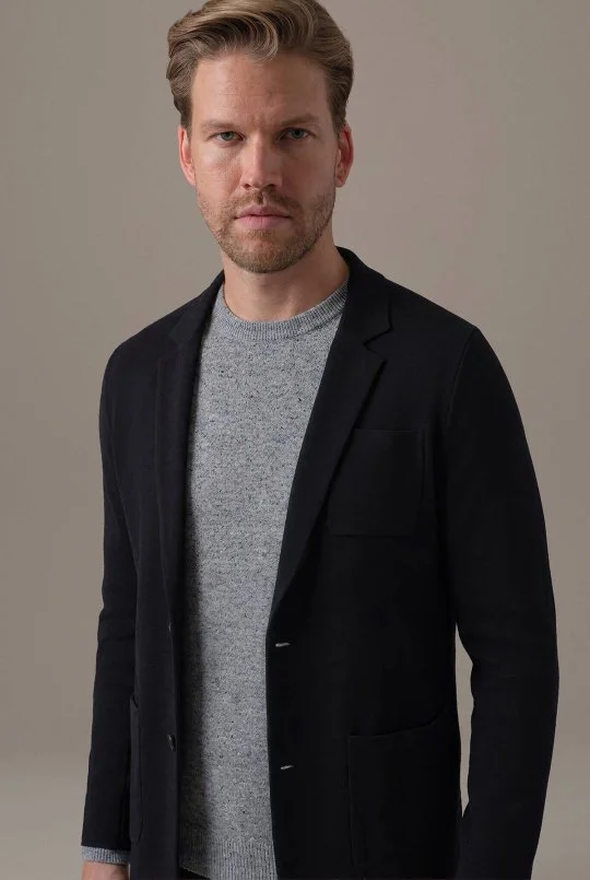 Extrafine Merino Siyah Triko Blazer Ceket