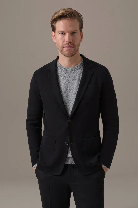 Extrafine Merino Siyah Triko Blazer Ceket