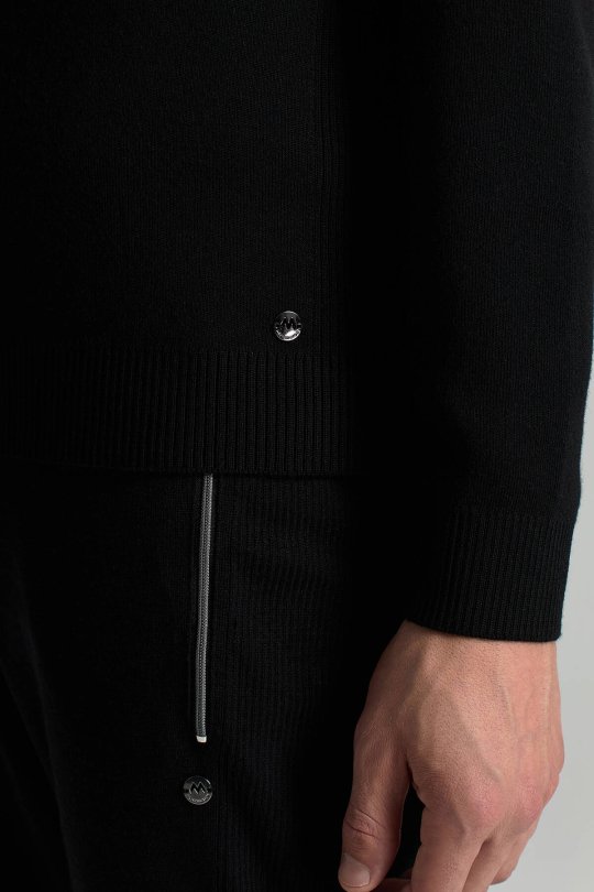 Siyah Fermuarlı Merino Yün Activewear Triko